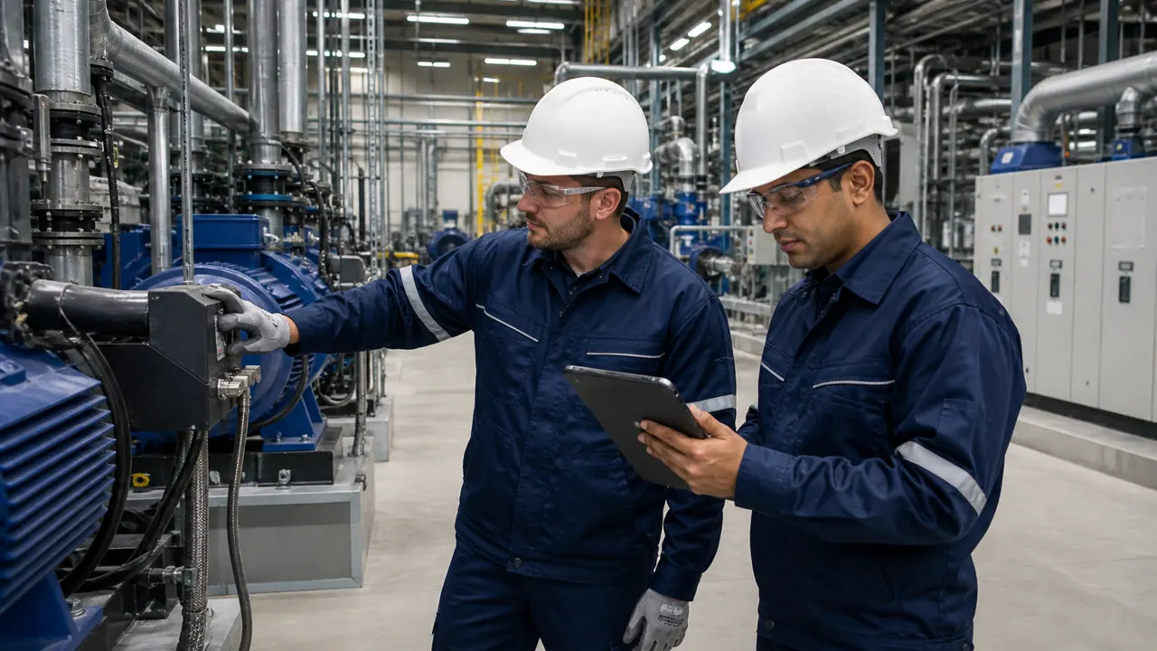 Técnicos coordinando la inspección de activos críticos en una planta industrial