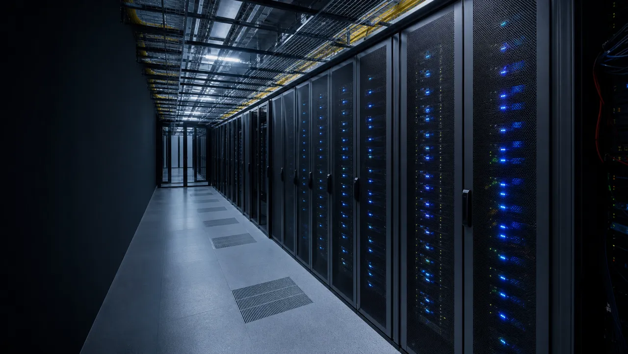 Sala de servidores de un data center con pasillos de racks
