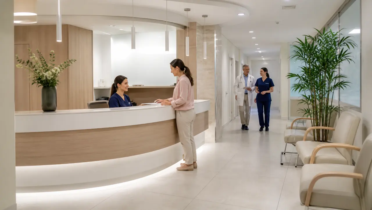 Recepción y sala de espera de una clínica o sanatorio