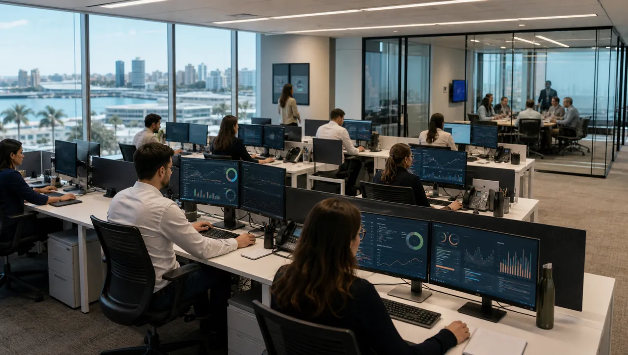 Centro administrativo financiero con equipos y puestos de trabajo