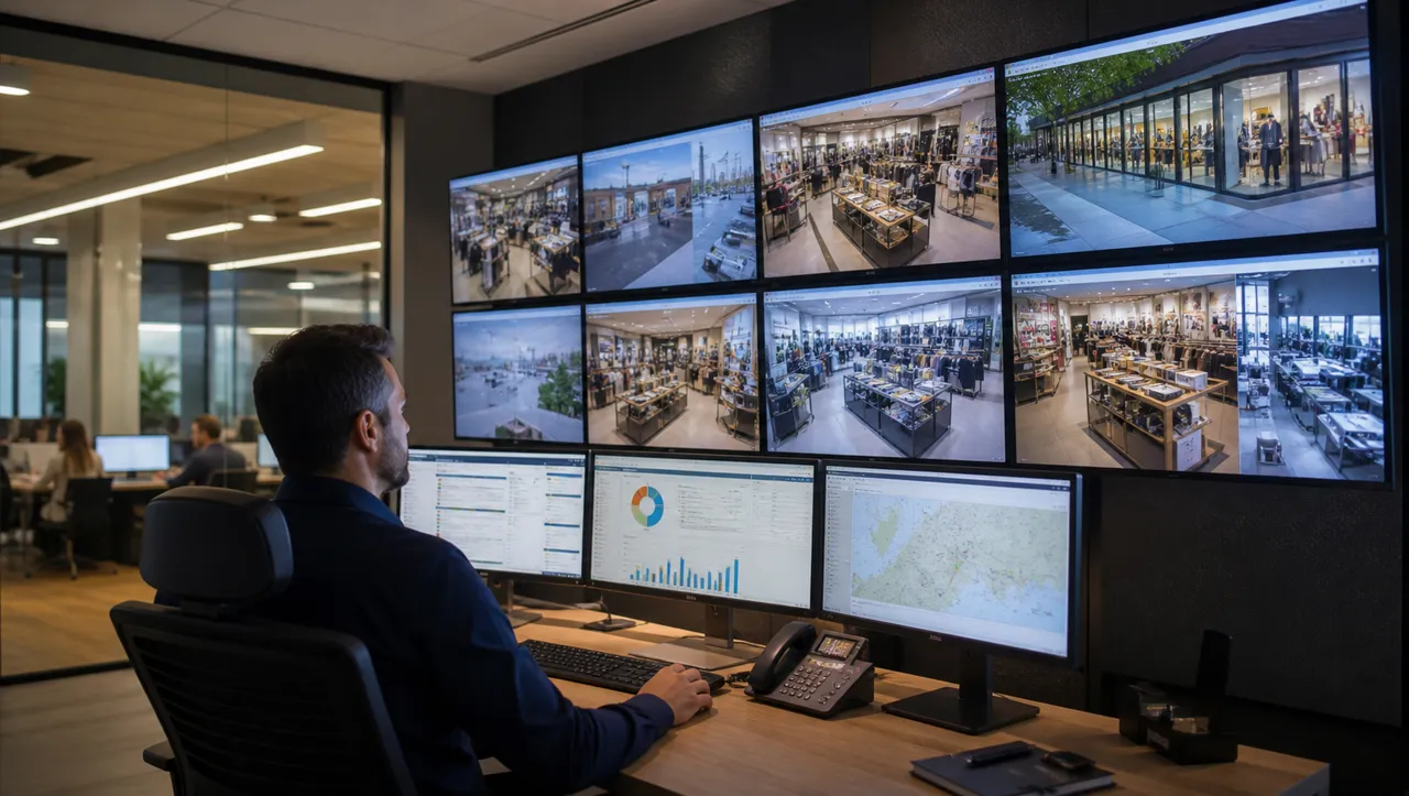Centro de control coordinando la operación de múltiples locales comerciales