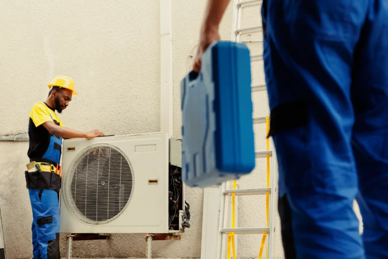 Técnicos revisan componentes de una unidad de climatización