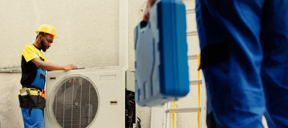 engineer-arriving-location-help-apprentice-mend-busted-electric-coils-damaged-external-air-conditioner-technicians-comissioned-prevent-internal-parts-breakdowns-ensuring-timely-repair.v5